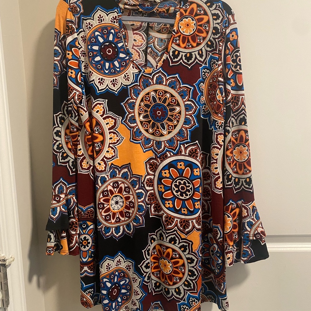 Boho Sweet Pea Vibrant Mandala Print dress Stretch XL